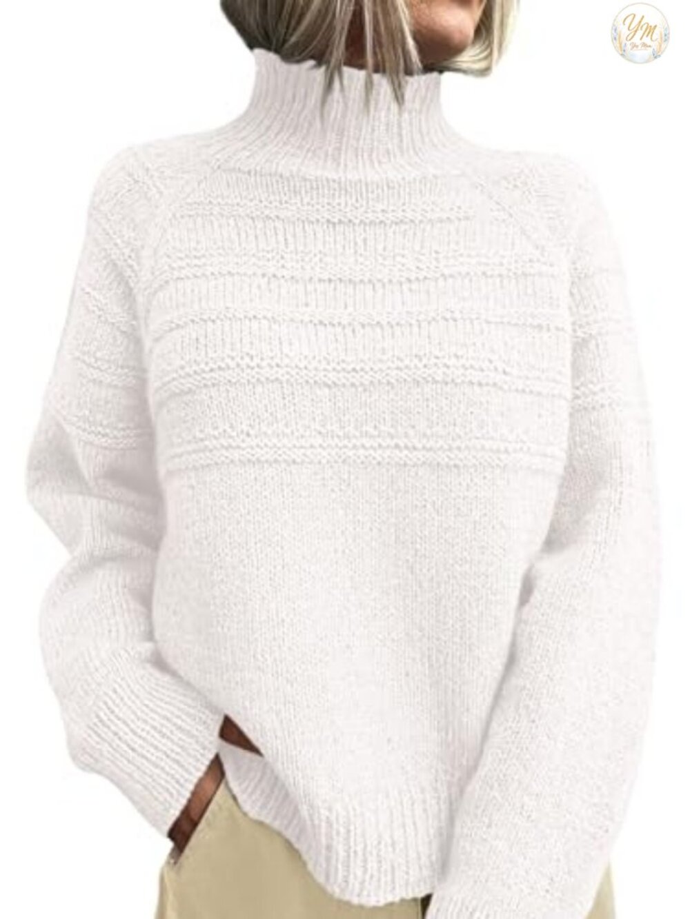 Chunky Knit Mock Neck Pullover Sweater Women Long Sleeve Winter Top